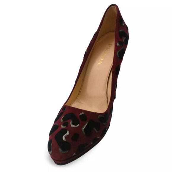 Prada Burgundy Suede Leopard Print Pumps Heels - EU Size 36 (0495) - Picture 5 of 10